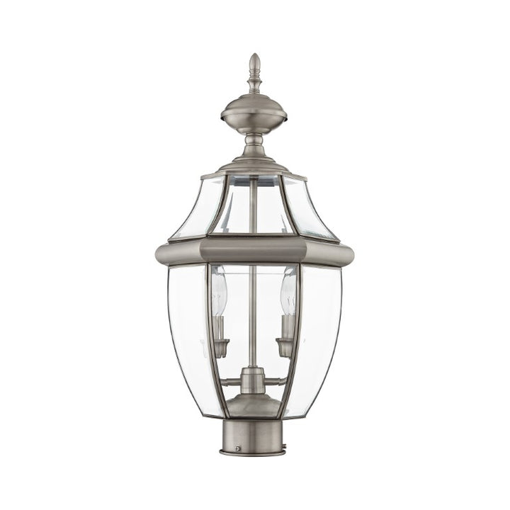 Outdoor Landscape Lighting LED 12V Low Voltage Monterey Candelabra Base Light Bulb Socket Medium Outdoor Post Top Lantern 21.5" x 10.5" Hand Crafted Solid Brass and Clear Beveled Glass, Brushed Nickel Finish 120V for Garden, Exterior Post - 2254-91