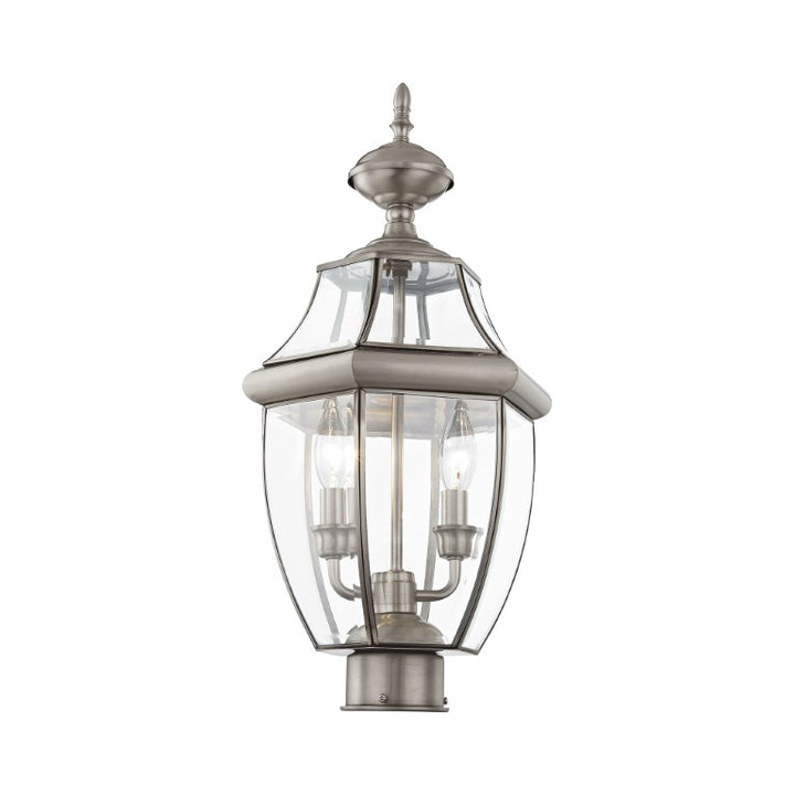 Outdoor Landscape Lighting LED 12V Low Voltage Monterey Candelabra Base Light Bulb Socket Medium Outdoor Post Top Lantern 21.5" x 10.5" Hand Crafted Solid Brass and Clear Beveled Glass, Brushed Nickel Finish 120V for Garden, Exterior Post - 2254-91