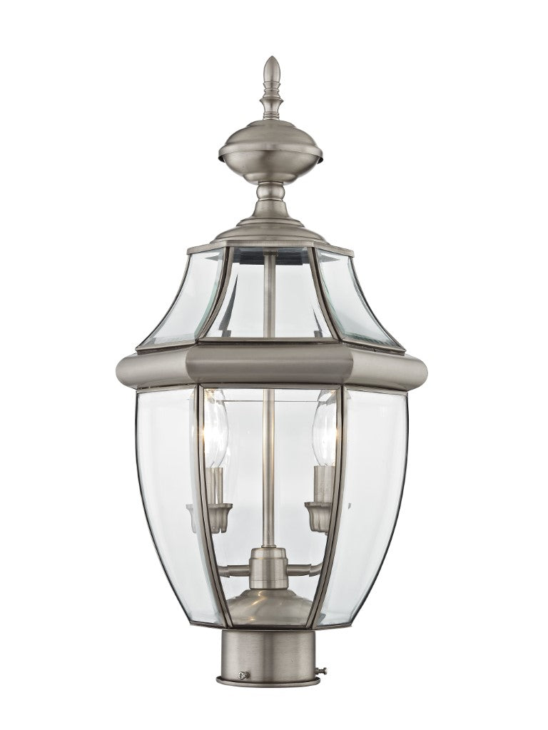 Outdoor Landscape Lighting LED 12V Low Voltage Monterey Candelabra Base Light Bulb Socket Medium Outdoor Post Top Lantern 21.5" x 10.5" Hand Crafted Solid Brass and Clear Beveled Glass, Brushed Nickel Finish 120V for Garden, Exterior Post - 2254-91