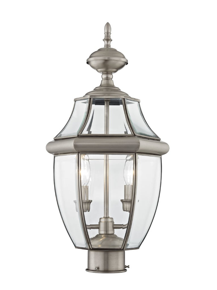 Outdoor Landscape Lighting LED 12V Low Voltage Monterey Candelabra Base Light Bulb Socket Medium Outdoor Post Top Lantern 21.5" x 10.5" Hand Crafted Solid Brass and Clear Beveled Glass, Brushed Nickel Finish 120V for Garden, Exterior Post - 2254-91