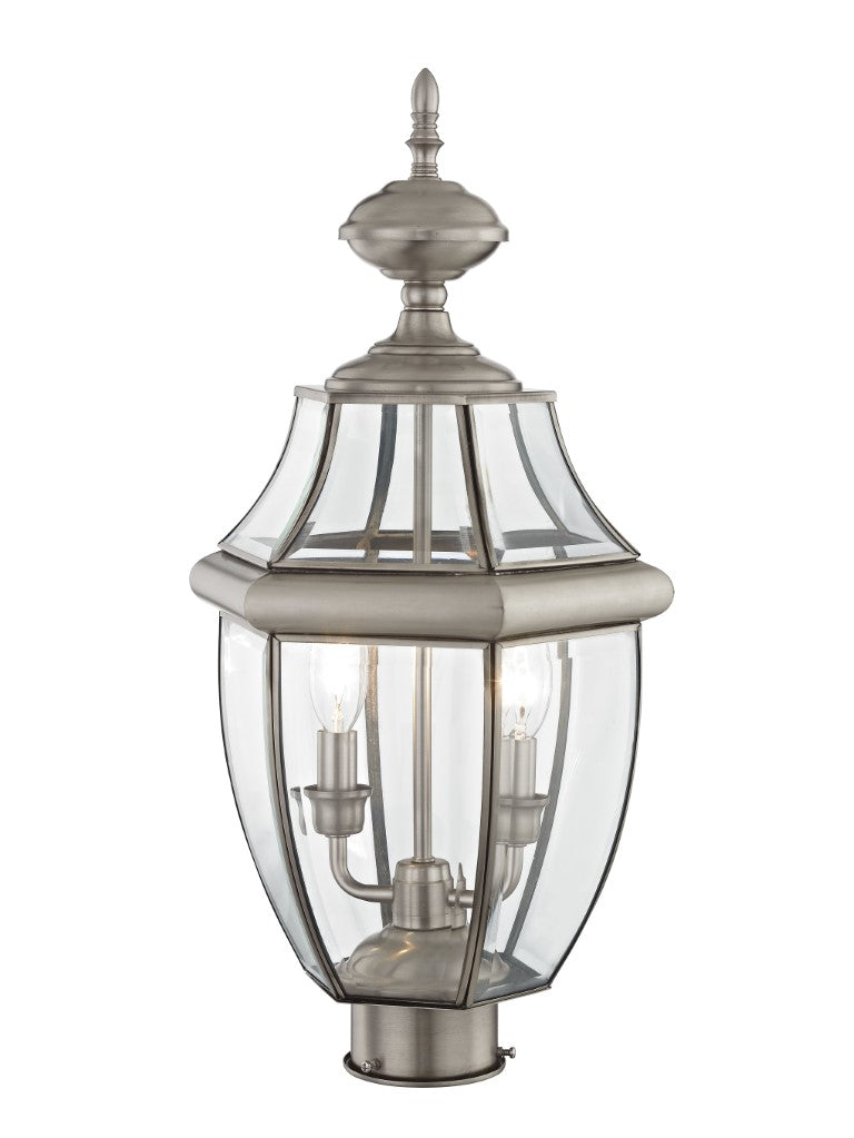 Outdoor Landscape Lighting LED 12V Low Voltage Monterey Candelabra Base Light Bulb Socket Medium Outdoor Post Top Lantern 21.5" x 10.5" Hand Crafted Solid Brass and Clear Beveled Glass, Brushed Nickel Finish 120V for Garden, Exterior Post - 2254-91