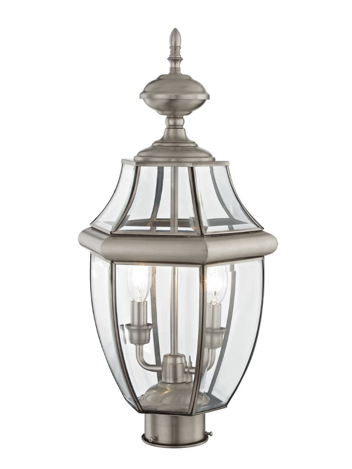 Outdoor Landscape Lighting LED 12V Low Voltage Monterey Candelabra Base Light Bulb Socket Medium Outdoor Post Top Lantern 21.5" x 10.5" Hand Crafted Solid Brass and Clear Beveled Glass, Brushed Nickel Finish 120V for Garden, Exterior Post - 2254-91