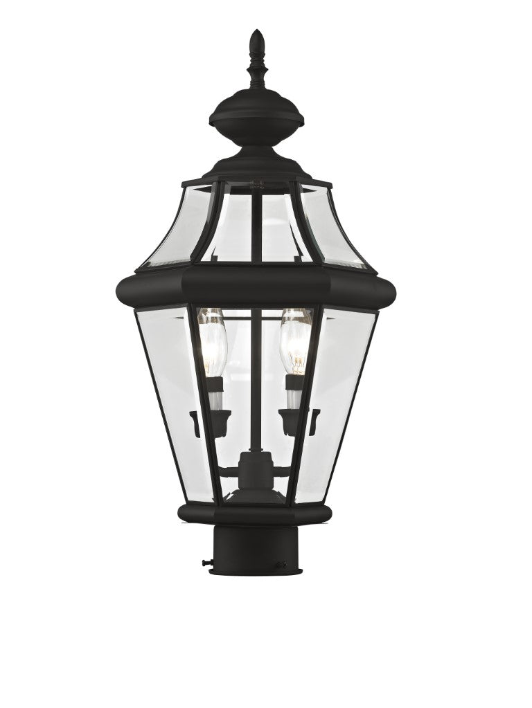 Outdoor Landscape Lighting LED 12V Low Voltage Georgetown Candelabra Base Light Bulb Socket Medium Outdoor Post Top Lantern 21" x 10.25" Hand Crafted Solid Brass and Clear Beveled Glass, Black Finish 120V for Garden, Exterior Post - 2264-04