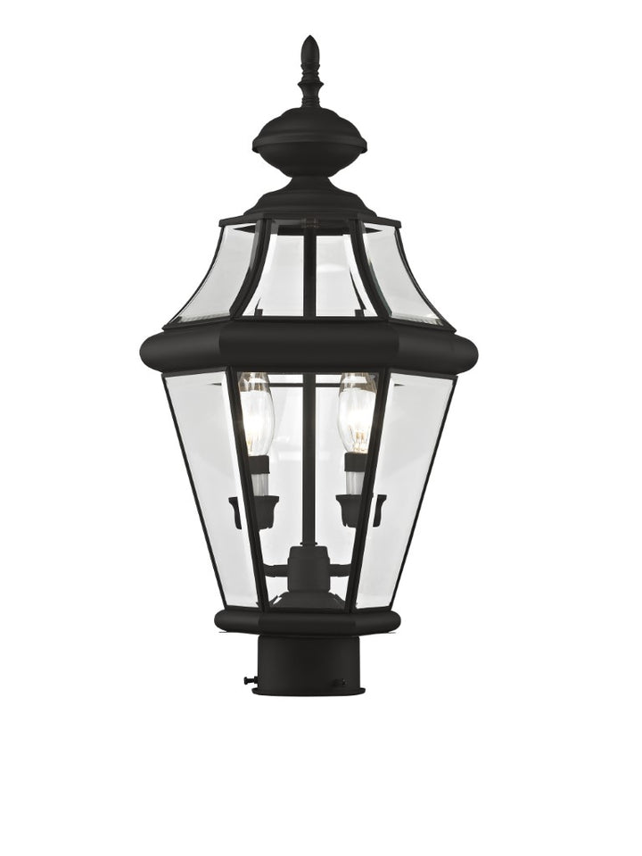 Outdoor Landscape Lighting LED 12V Low Voltage Georgetown Candelabra Base Light Bulb Socket Medium Outdoor Post Top Lantern 21" x 10.25" Hand Crafted Solid Brass and Clear Beveled Glass, Black Finish 120V for Garden, Exterior Post - 2264-04
