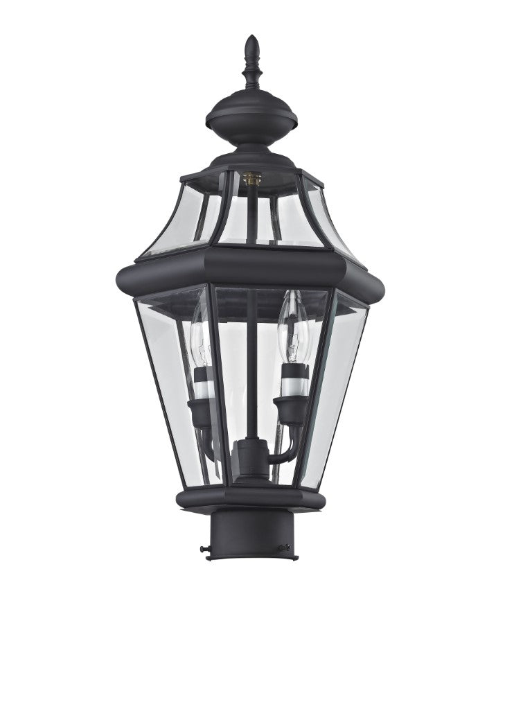 Outdoor Landscape Lighting LED 12V Low Voltage Georgetown Candelabra Base Light Bulb Socket Medium Outdoor Post Top Lantern 21" x 10.25" Hand Crafted Solid Brass and Clear Beveled Glass, Black Finish 120V for Garden, Exterior Post - 2264-04
