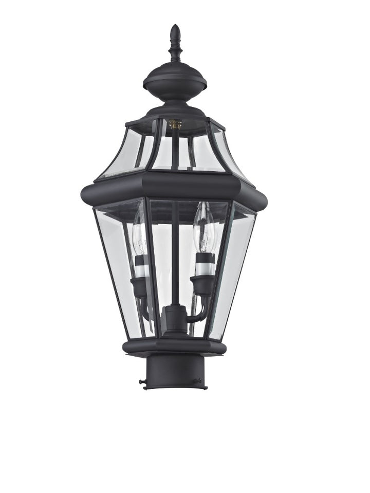 Outdoor Landscape Lighting LED 12V Low Voltage Georgetown Candelabra Base Light Bulb Socket Medium Outdoor Post Top Lantern 21" x 10.25" Hand Crafted Solid Brass and Clear Beveled Glass, Black Finish 120V for Garden, Exterior Post - 2264-04