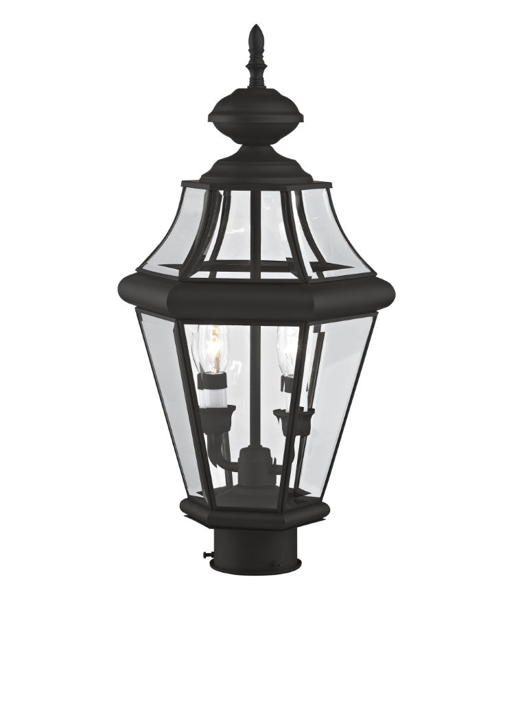 Outdoor Landscape Lighting LED 12V Low Voltage Georgetown Candelabra Base Light Bulb Socket Medium Outdoor Post Top Lantern 21" x 10.25" Hand Crafted Solid Brass and Clear Beveled Glass, Black Finish 120V for Garden, Exterior Post - 2264-04