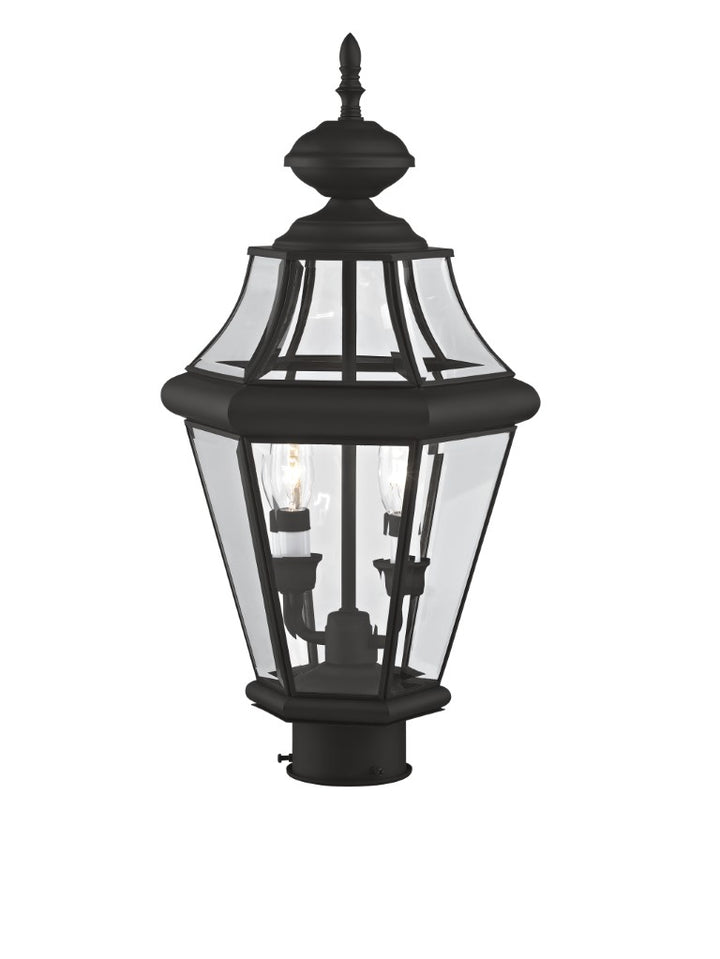 Outdoor Landscape Lighting LED 12V Low Voltage Georgetown Candelabra Base Light Bulb Socket Medium Outdoor Post Top Lantern 21" x 10.25" Hand Crafted Solid Brass and Clear Beveled Glass, Black Finish 120V for Garden, Exterior Post - 2264-04