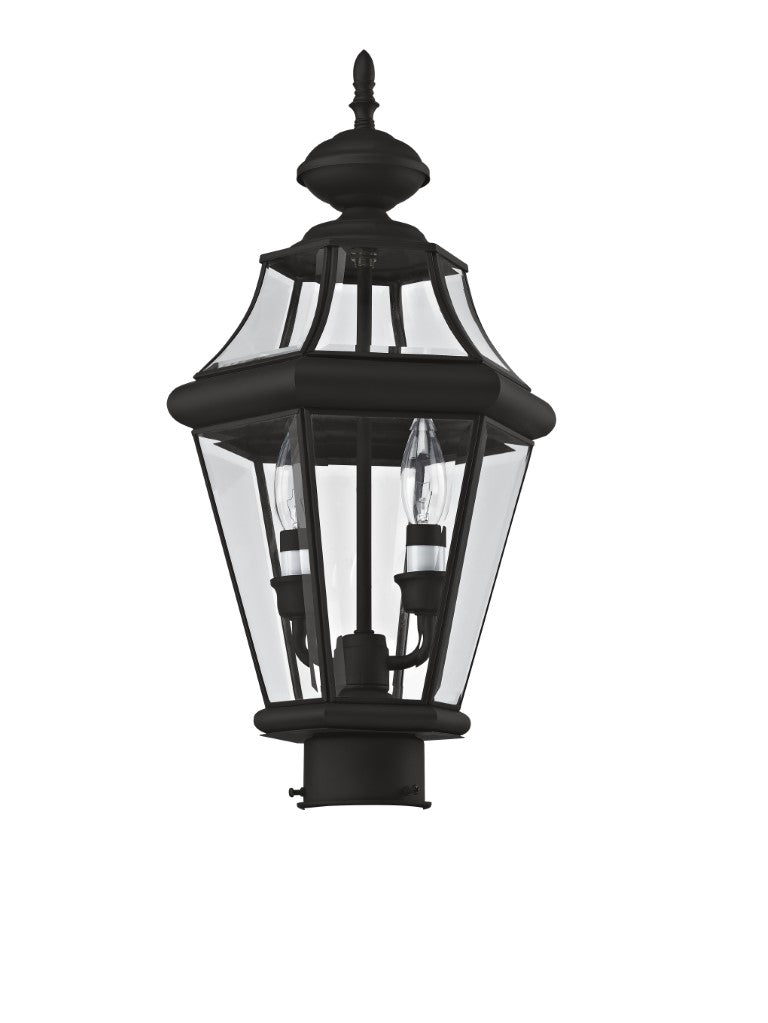 Outdoor Landscape Lighting LED 12V Low Voltage Georgetown Candelabra Base Light Bulb Socket Medium Outdoor Post Top Lantern 21" x 10.25" Hand Crafted Solid Brass and Clear Beveled Glass, Black Finish 120V for Garden, Exterior Post - 2264-04