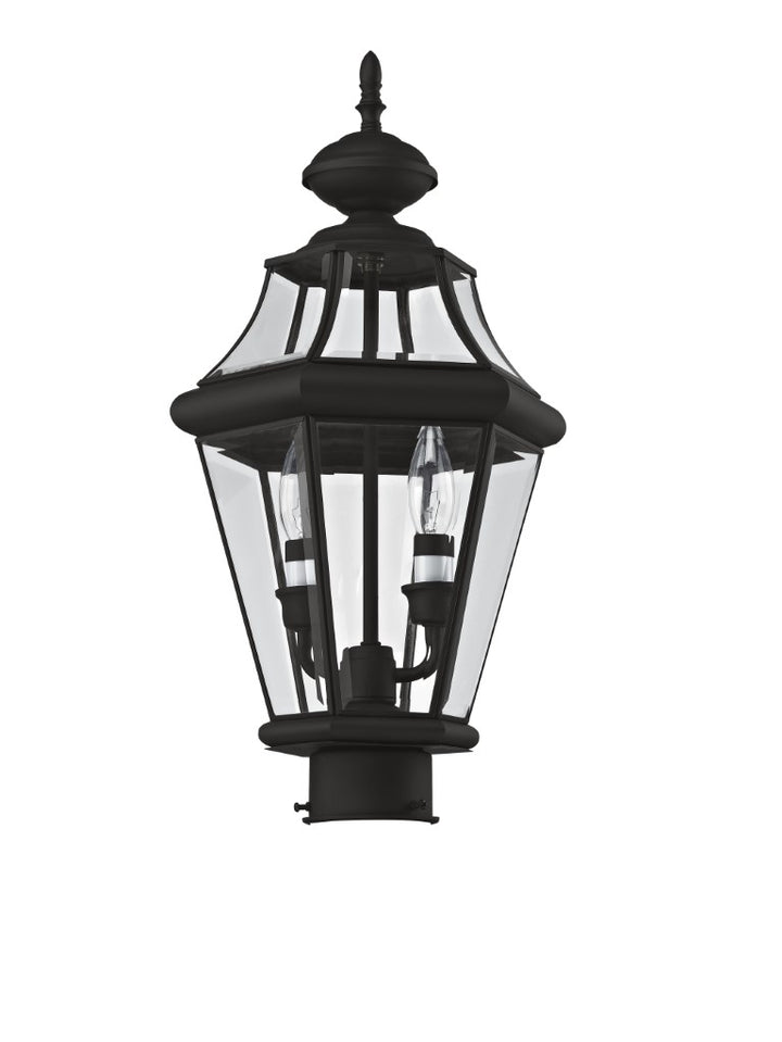 Outdoor Landscape Lighting LED 12V Low Voltage Georgetown Candelabra Base Light Bulb Socket Medium Outdoor Post Top Lantern 21" x 10.25" Hand Crafted Solid Brass and Clear Beveled Glass, Black Finish 120V for Garden, Exterior Post - 2264-04