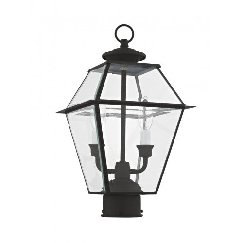 Outdoor Landscape Lighting LED 12V Low Voltage Westover Candelabra Base Light Bulb Socket Medium Outdoor Post Top Lantern 9" x 9" x 16.5" Hand Crafted Solid Brass and Clear Beveled Glass, Black Finish 120V for Garden, Exterior Post - 2284-04