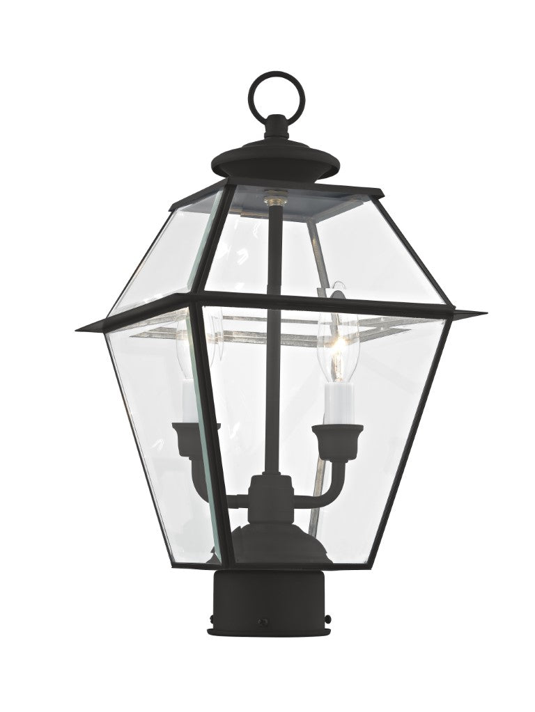 Outdoor Landscape Lighting LED 12V Low Voltage Westover Candelabra Base Light Bulb Socket Medium Outdoor Post Top Lantern 9" x 9" x 16.5" Hand Crafted Solid Brass and Clear Beveled Glass, Black Finish 120V for Garden, Exterior Post - 2284-04