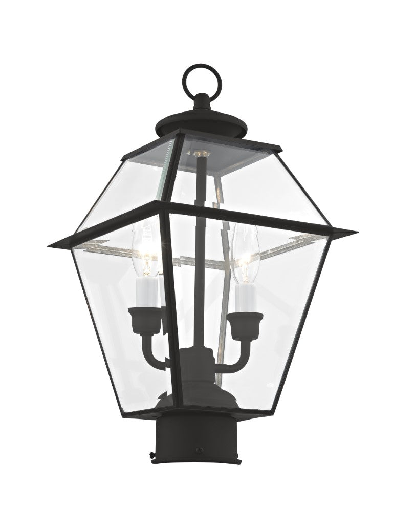 Outdoor Landscape Lighting LED 12V Low Voltage Westover Candelabra Base Light Bulb Socket Medium Outdoor Post Top Lantern 9" x 9" x 16.5" Hand Crafted Solid Brass and Clear Beveled Glass, Black Finish 120V for Garden, Exterior Post - 2284-04
