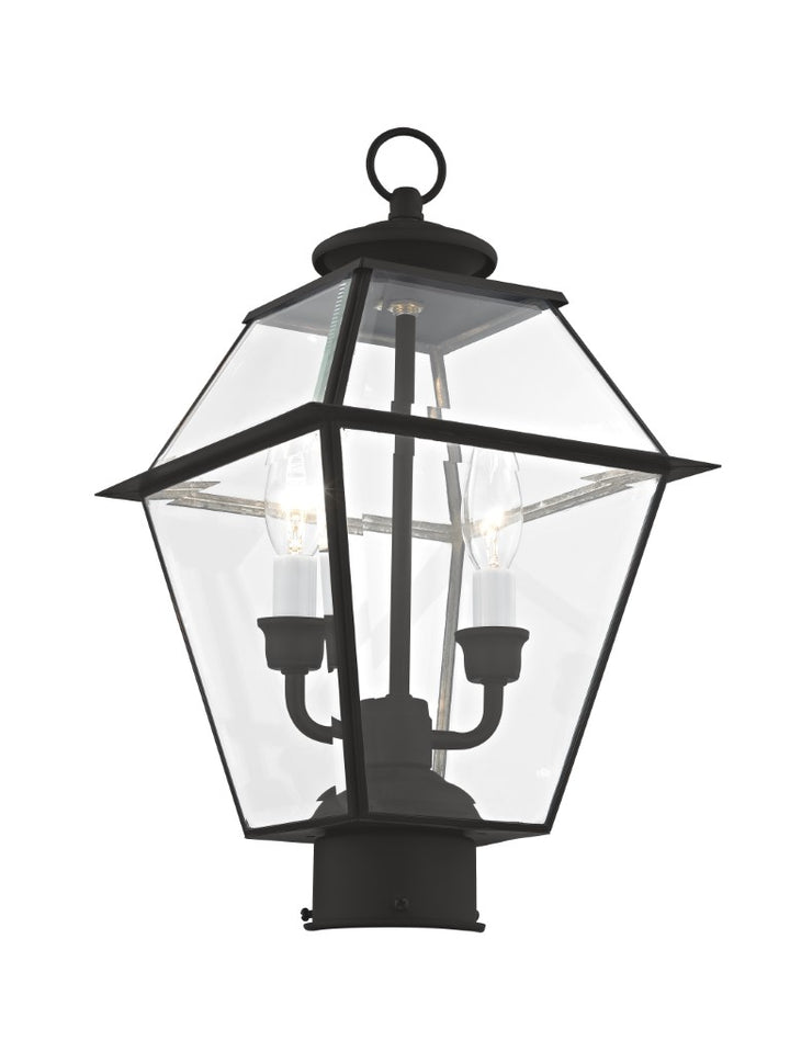 Outdoor Landscape Lighting LED 12V Low Voltage Westover Candelabra Base Light Bulb Socket Medium Outdoor Post Top Lantern 9" x 9" x 16.5" Hand Crafted Solid Brass and Clear Beveled Glass, Black Finish 120V for Garden, Exterior Post - 2284-04