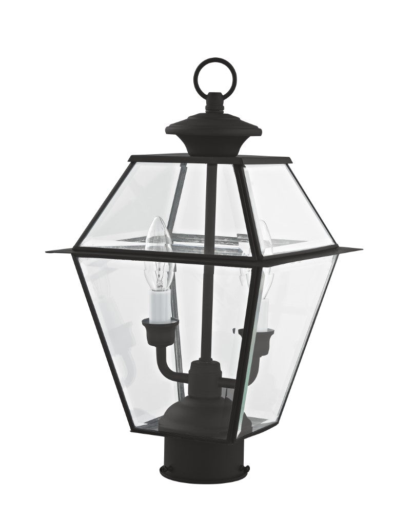 Outdoor Landscape Lighting LED 12V Low Voltage Westover Candelabra Base Light Bulb Socket Medium Outdoor Post Top Lantern 9" x 9" x 16.5" Hand Crafted Solid Brass and Clear Beveled Glass, Black Finish 120V for Garden, Exterior Post - 2284-04