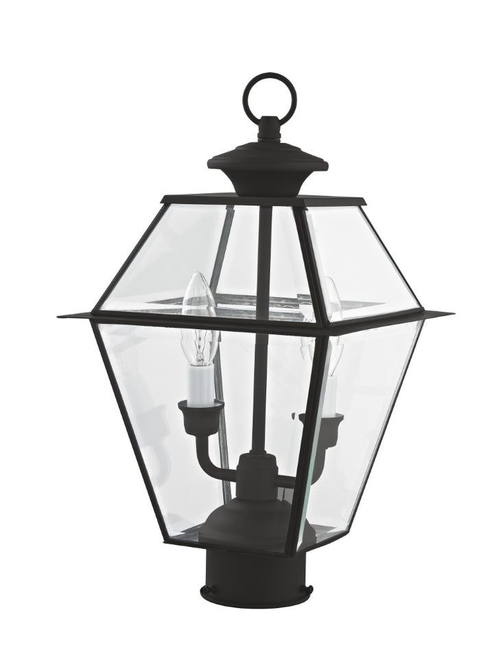 Outdoor Landscape Lighting LED 12V Low Voltage Westover Candelabra Base Light Bulb Socket Medium Outdoor Post Top Lantern 9" x 9" x 16.5" Hand Crafted Solid Brass and Clear Beveled Glass, Black Finish 120V for Garden, Exterior Post - 2284-04