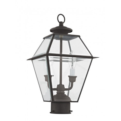 Outdoor Landscape Lighting LED 12V Low Voltage Westover Candelabra Base Light Bulb Socket Medium Outdoor Post Top Lantern 9" x 9" x 16.5" Hand Crafted Solid Brass and Clear Beveled Glass, Bronze Finish 120V for Garden, Exterior Post - 2284-07