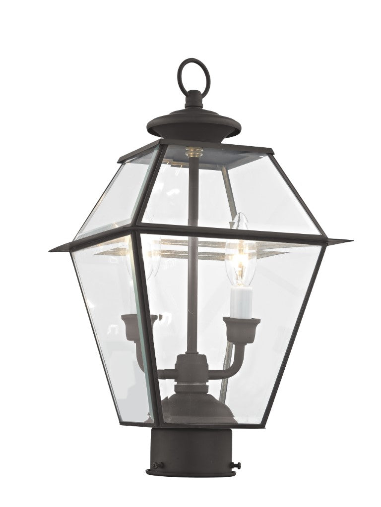 Outdoor Landscape Lighting LED 12V Low Voltage Westover Candelabra Base Light Bulb Socket Medium Outdoor Post Top Lantern 9" x 9" x 16.5" Hand Crafted Solid Brass and Clear Beveled Glass, Bronze Finish 120V for Garden, Exterior Post - 2284-07