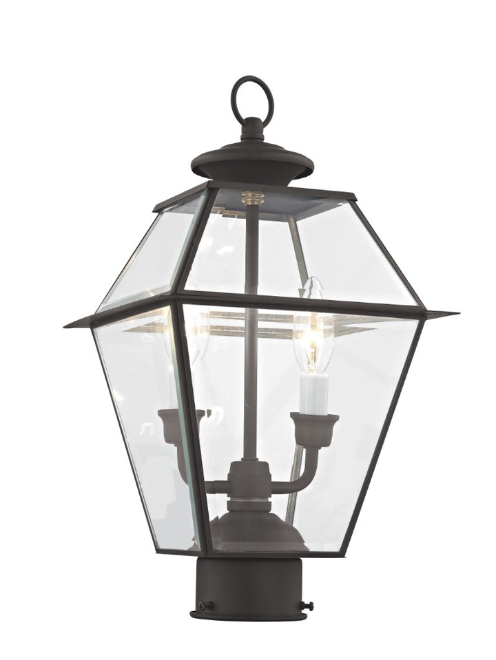 Outdoor Landscape Lighting LED 12V Low Voltage Westover Candelabra Base Light Bulb Socket Medium Outdoor Post Top Lantern 9" x 9" x 16.5" Hand Crafted Solid Brass and Clear Beveled Glass, Bronze Finish 120V for Garden, Exterior Post - 2284-07