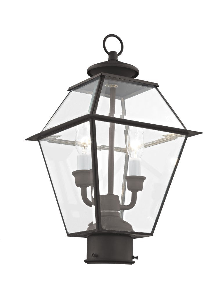Outdoor Landscape Lighting LED 12V Low Voltage Westover Candelabra Base Light Bulb Socket Medium Outdoor Post Top Lantern 9" x 9" x 16.5" Hand Crafted Solid Brass and Clear Beveled Glass, Bronze Finish 120V for Garden, Exterior Post - 2284-07