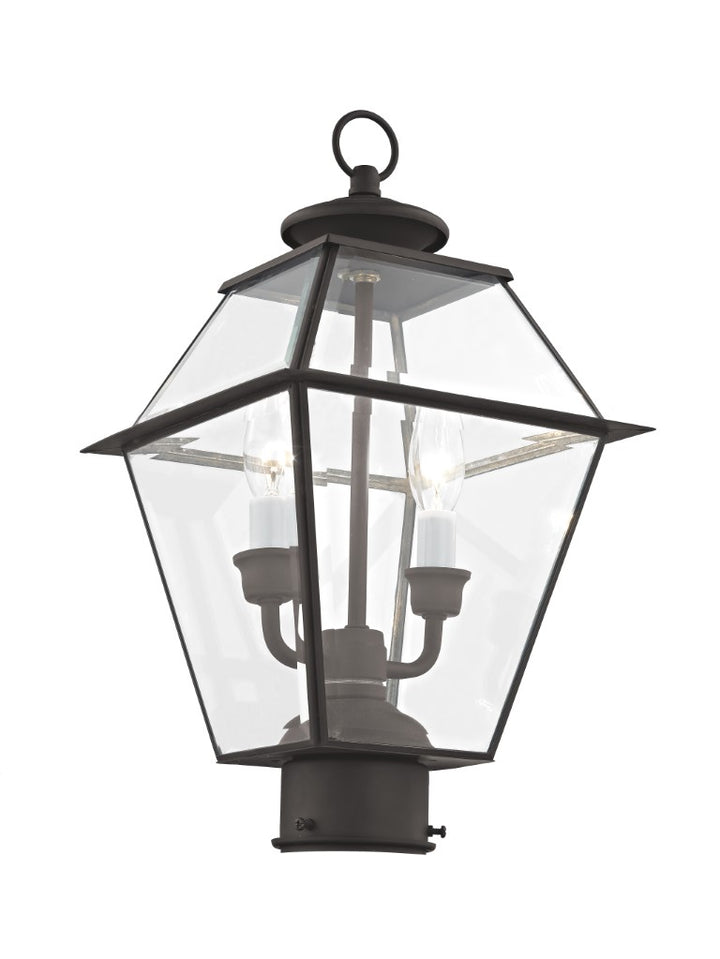 Outdoor Landscape Lighting LED 12V Low Voltage Westover Candelabra Base Light Bulb Socket Medium Outdoor Post Top Lantern 9" x 9" x 16.5" Hand Crafted Solid Brass and Clear Beveled Glass, Bronze Finish 120V for Garden, Exterior Post - 2284-07