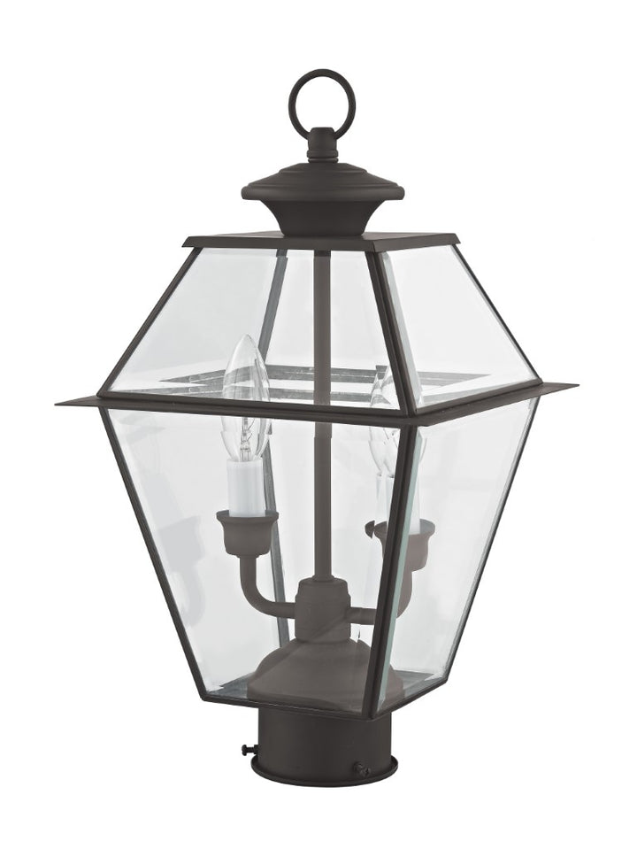 Outdoor Landscape Lighting LED 12V Low Voltage Westover Candelabra Base Light Bulb Socket Medium Outdoor Post Top Lantern 9" x 9" x 16.5" Hand Crafted Solid Brass and Clear Beveled Glass, Bronze Finish 120V for Garden, Exterior Post - 2284-07