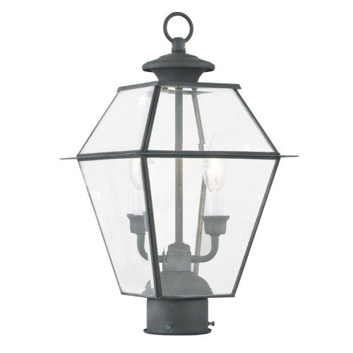 Outdoor Landscape Lighting LED 12V Low Voltage Westover Candelabra Base Light Bulb Socket Medium Outdoor Post Top Lantern 9" x 9" x 16.5" Hand Crafted Solid Brass and Clear Beveled Glass, Charcoal Finish 120V for Garden, Exterior Post - 2284-61