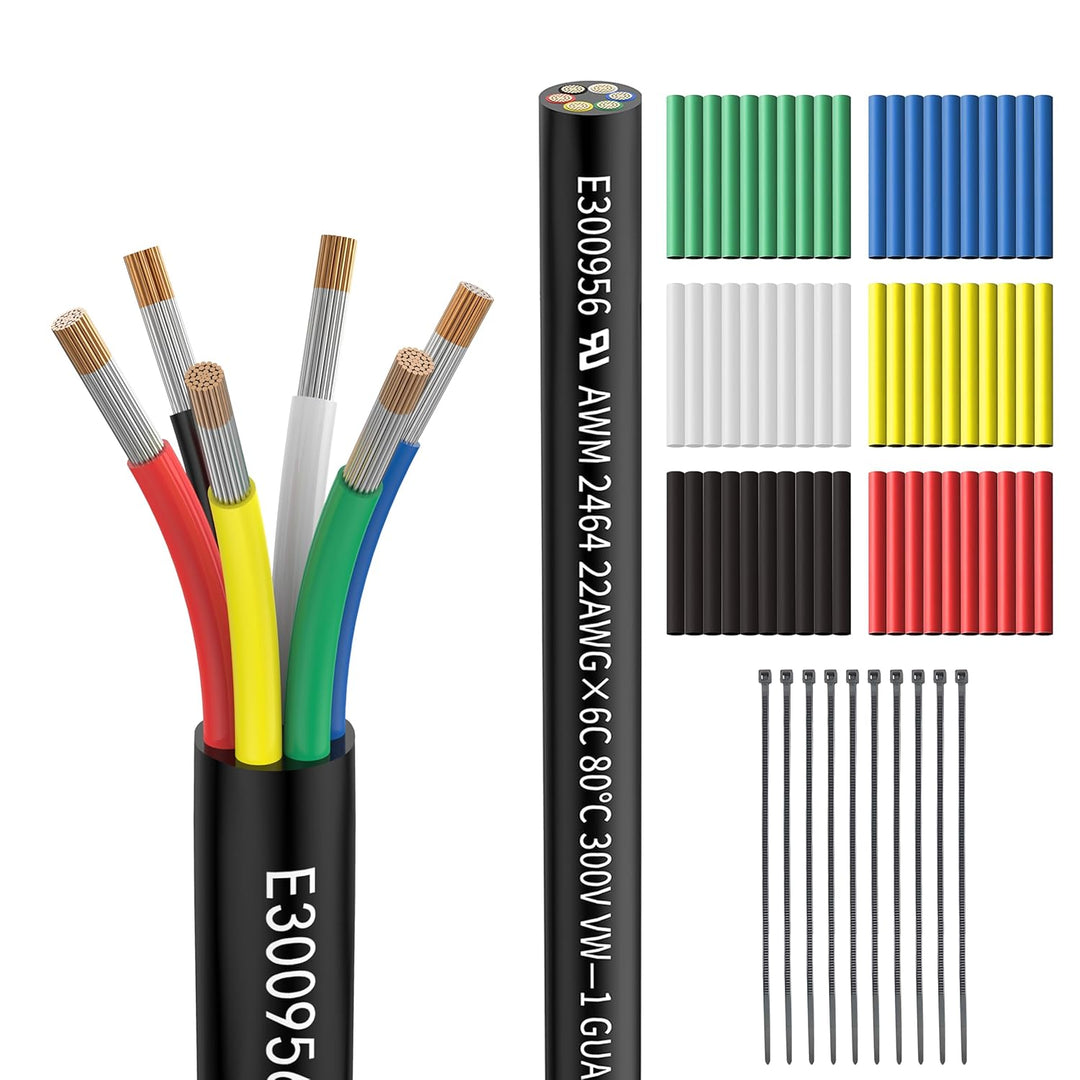 Outdoor Landscape Lighting LED 12V Low Voltage 6-Core RGBW/RGBCCT Low Voltage Wire - UL2464 Cable for Brick Lights & LED Strip Lighting 22AWG