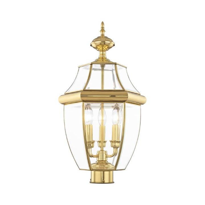 Outdoor Landscape Lighting LED 12V Low Voltage Monterey Candelabra Base Light Bulb Socket Large Outdoor Post Top Lantern 23.5" x 12.5" Hand Crafted Solid Brass and Clear Beveled Glass, Antique Brass Finish 120V for Garden, Exterior Post - 2354-02
