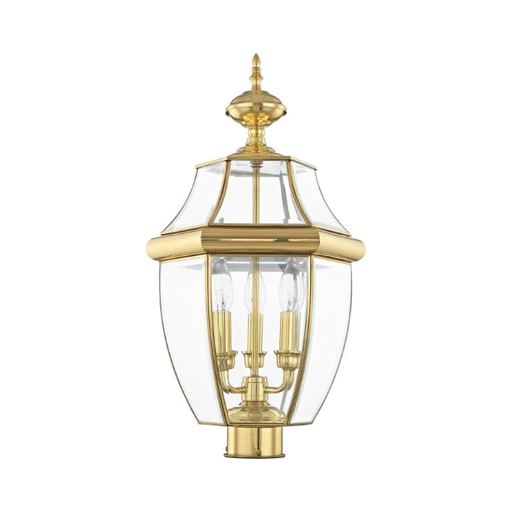 Outdoor Landscape Lighting LED 12V Low Voltage Monterey Candelabra Base Light Bulb Socket Large Outdoor Post Top Lantern 23.5" x 12.5" Hand Crafted Solid Brass and Clear Beveled Glass, Antique Brass Finish 120V for Garden, Exterior Post - 2354-02
