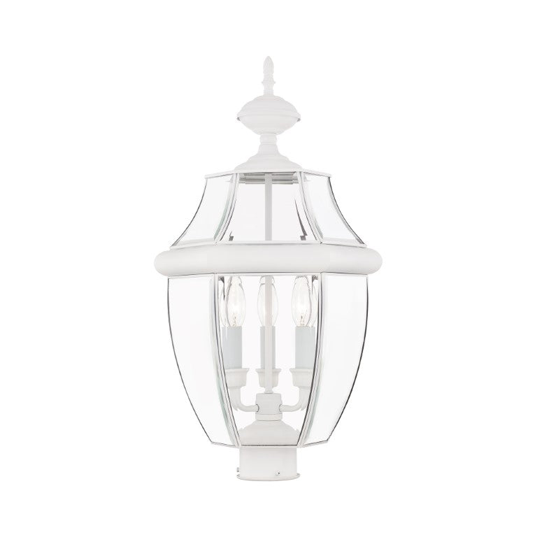 Outdoor Landscape Lighting LED 12V Low Voltage Monterey Candelabra Base Light Bulb Socket Large Outdoor Post Top Lantern 23.5" x 12.5" Hand Crafted Solid Brass and Clear Beveled Glass, White Finish 120V for Garden, Exterior Post - 2354-03
