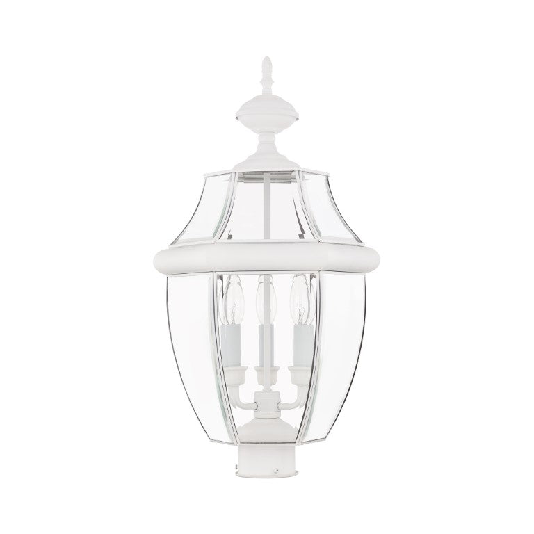 Outdoor Landscape Lighting LED 12V Low Voltage Monterey Candelabra Base Light Bulb Socket Large Outdoor Post Top Lantern 23.5" x 12.5" Hand Crafted Solid Brass and Clear Beveled Glass, White Finish 120V for Garden, Exterior Post - 2354-03