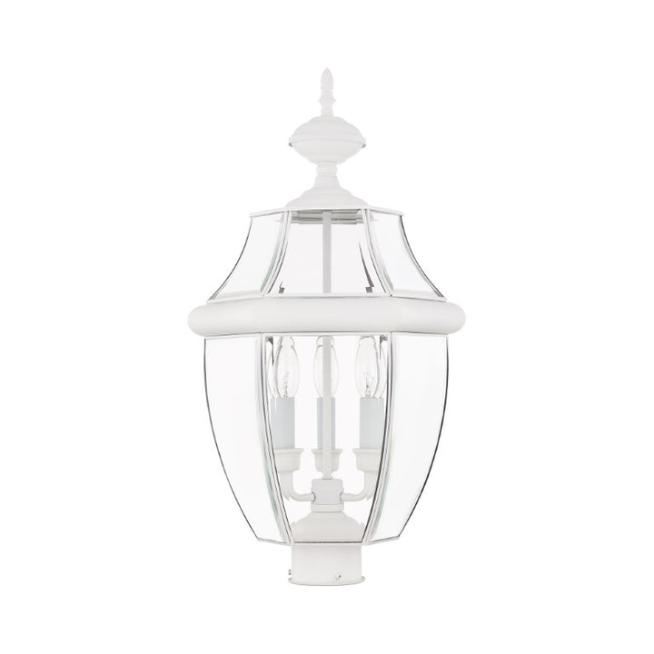 Outdoor Landscape Lighting LED 12V Low Voltage Monterey Candelabra Base Light Bulb Socket Large Outdoor Post Top Lantern 23.5" x 12.5" Hand Crafted Solid Brass and Clear Beveled Glass, White Finish 120V for Garden, Exterior Post - 2354-03
