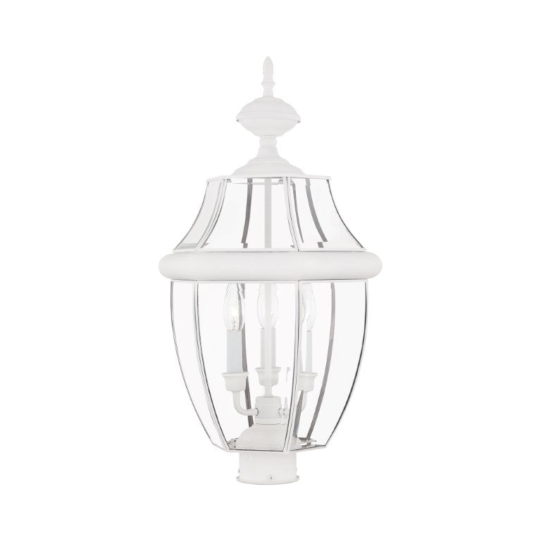 Outdoor Landscape Lighting LED 12V Low Voltage Monterey Candelabra Base Light Bulb Socket Large Outdoor Post Top Lantern 23.5" x 12.5" Hand Crafted Solid Brass and Clear Beveled Glass, White Finish 120V for Garden, Exterior Post - 2354-03