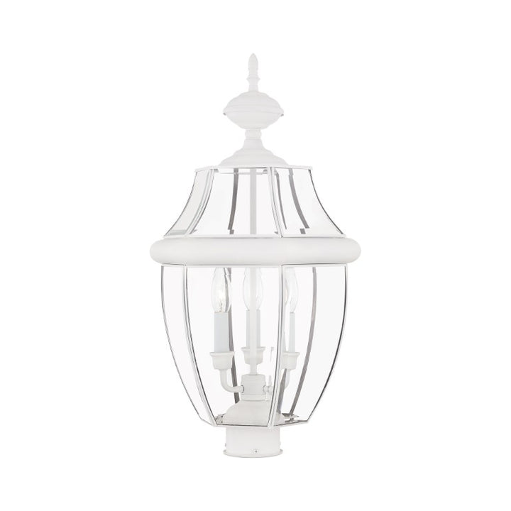 Outdoor Landscape Lighting LED 12V Low Voltage Monterey Candelabra Base Light Bulb Socket Large Outdoor Post Top Lantern 23.5" x 12.5" Hand Crafted Solid Brass and Clear Beveled Glass, White Finish 120V for Garden, Exterior Post - 2354-03