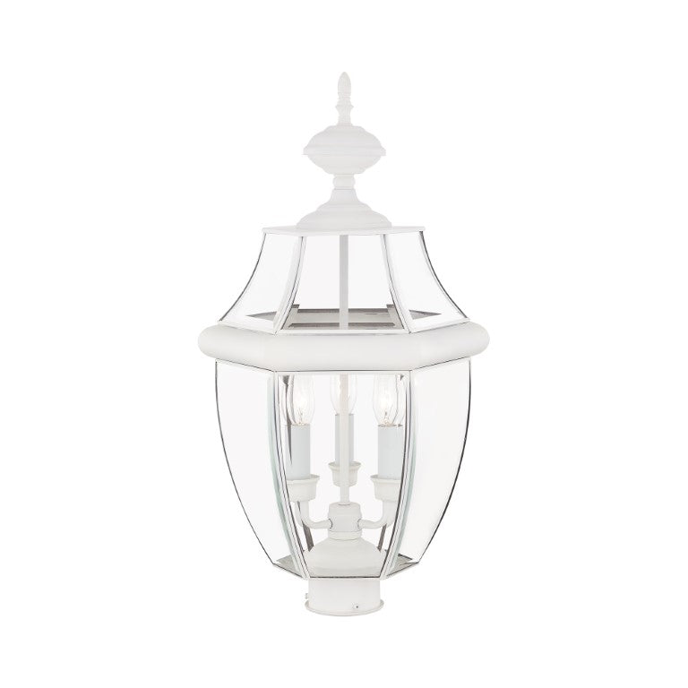 Outdoor Landscape Lighting LED 12V Low Voltage Monterey Candelabra Base Light Bulb Socket Large Outdoor Post Top Lantern 23.5" x 12.5" Hand Crafted Solid Brass and Clear Beveled Glass, White Finish 120V for Garden, Exterior Post - 2354-03