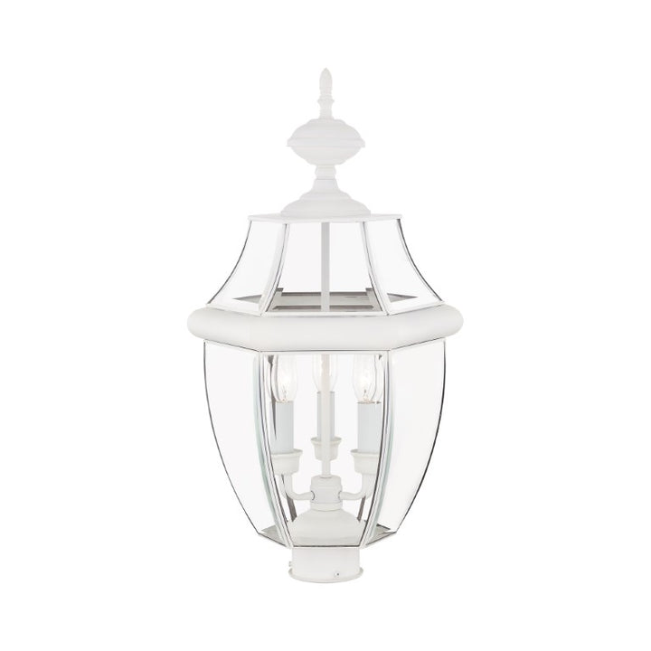 Outdoor Landscape Lighting LED 12V Low Voltage Monterey Candelabra Base Light Bulb Socket Large Outdoor Post Top Lantern 23.5" x 12.5" Hand Crafted Solid Brass and Clear Beveled Glass, White Finish 120V for Garden, Exterior Post - 2354-03