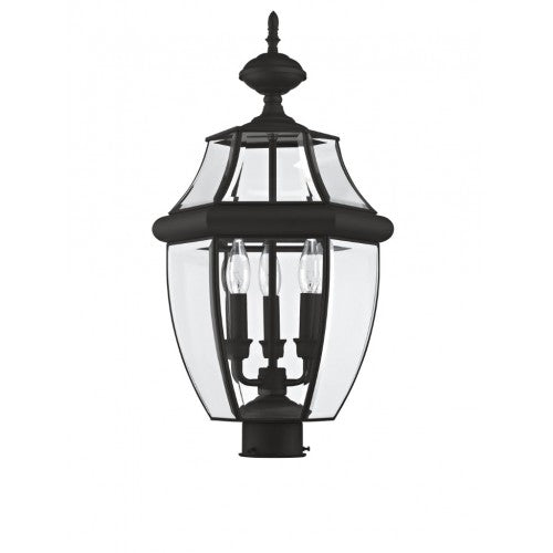Outdoor Landscape Lighting LED 12V Low Voltage Monterey Candelabra Base Light Bulb Socket Large Outdoor Post Top Lantern 23.5" x 12.5" Hand Crafted Solid Brass and Clear Beveled Glass, Black Finish 120V for Garden, Exterior Post - 2354-04