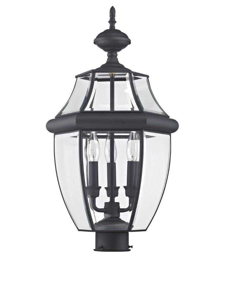 Outdoor Landscape Lighting LED 12V Low Voltage Monterey Candelabra Base Light Bulb Socket Large Outdoor Post Top Lantern 23.5" x 12.5" Hand Crafted Solid Brass and Clear Beveled Glass, Black Finish 120V for Garden, Exterior Post - 2354-04