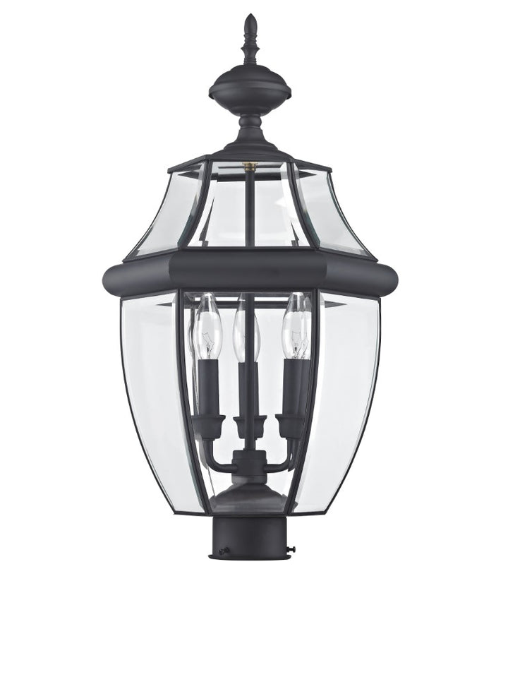 Outdoor Landscape Lighting LED 12V Low Voltage Monterey Candelabra Base Light Bulb Socket Large Outdoor Post Top Lantern 23.5" x 12.5" Hand Crafted Solid Brass and Clear Beveled Glass, Black Finish 120V for Garden, Exterior Post - 2354-04