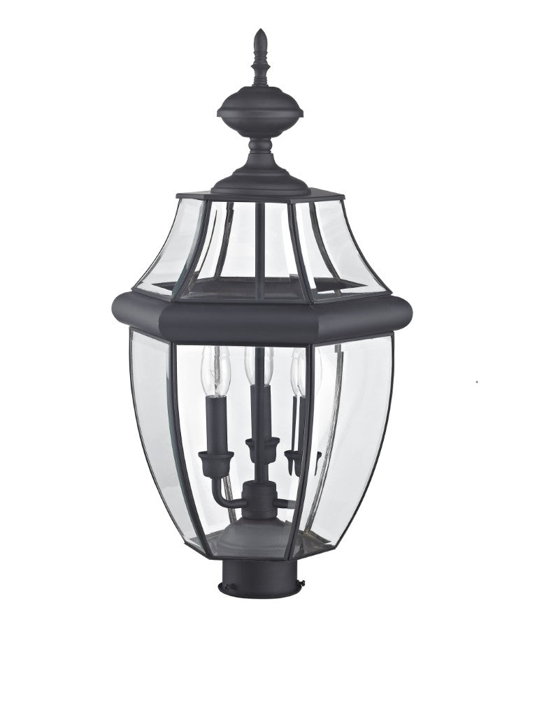 Outdoor Landscape Lighting LED 12V Low Voltage Monterey Candelabra Base Light Bulb Socket Large Outdoor Post Top Lantern 23.5" x 12.5" Hand Crafted Solid Brass and Clear Beveled Glass, Black Finish 120V for Garden, Exterior Post - 2354-04