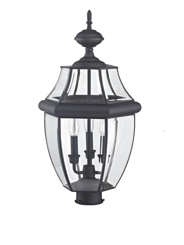 Outdoor Landscape Lighting LED 12V Low Voltage Monterey Candelabra Base Light Bulb Socket Large Outdoor Post Top Lantern 23.5" x 12.5" Hand Crafted Solid Brass and Clear Beveled Glass, Black Finish 120V for Garden, Exterior Post - 2354-04
