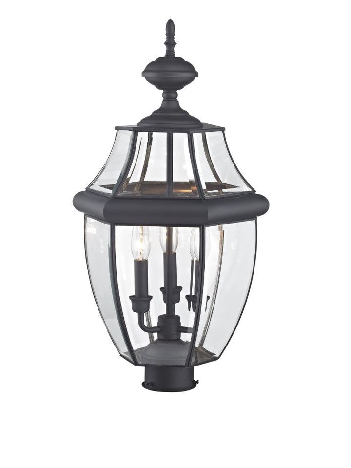 Outdoor Landscape Lighting LED 12V Low Voltage Monterey Candelabra Base Light Bulb Socket Large Outdoor Post Top Lantern 23.5" x 12.5" Hand Crafted Solid Brass and Clear Beveled Glass, Black Finish 120V for Garden, Exterior Post - 2354-04