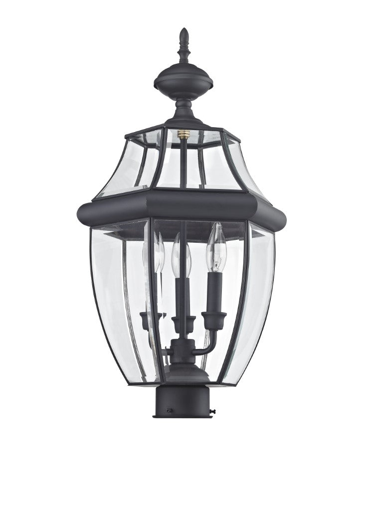 Outdoor Landscape Lighting LED 12V Low Voltage Monterey Candelabra Base Light Bulb Socket Large Outdoor Post Top Lantern 23.5" x 12.5" Hand Crafted Solid Brass and Clear Beveled Glass, Black Finish 120V for Garden, Exterior Post - 2354-04
