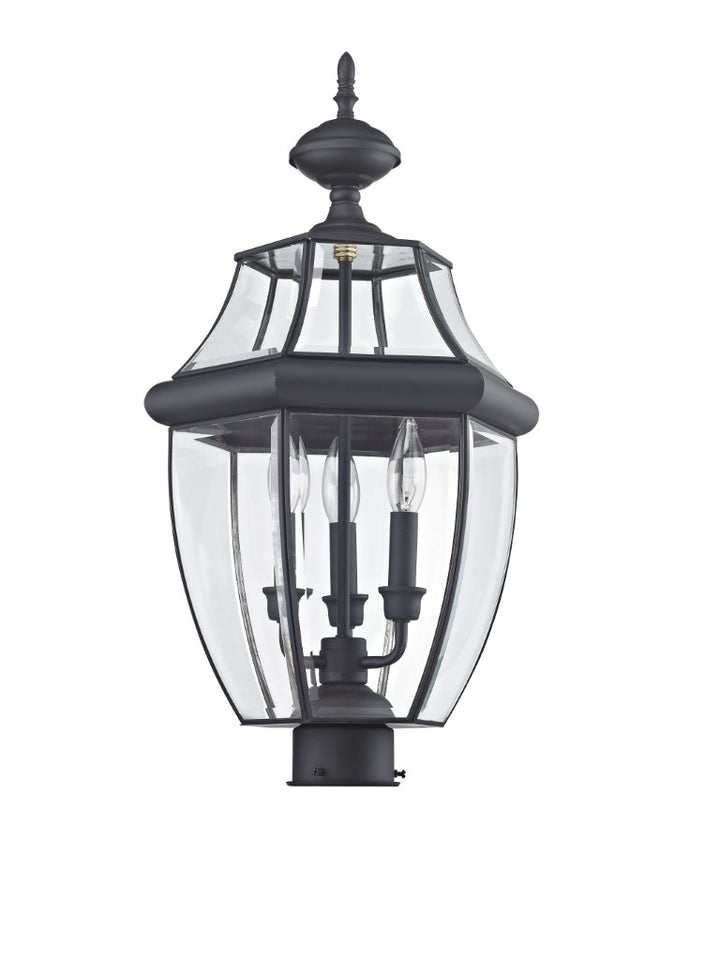 Outdoor Landscape Lighting LED 12V Low Voltage Monterey Candelabra Base Light Bulb Socket Large Outdoor Post Top Lantern 23.5" x 12.5" Hand Crafted Solid Brass and Clear Beveled Glass, Black Finish 120V for Garden, Exterior Post - 2354-04