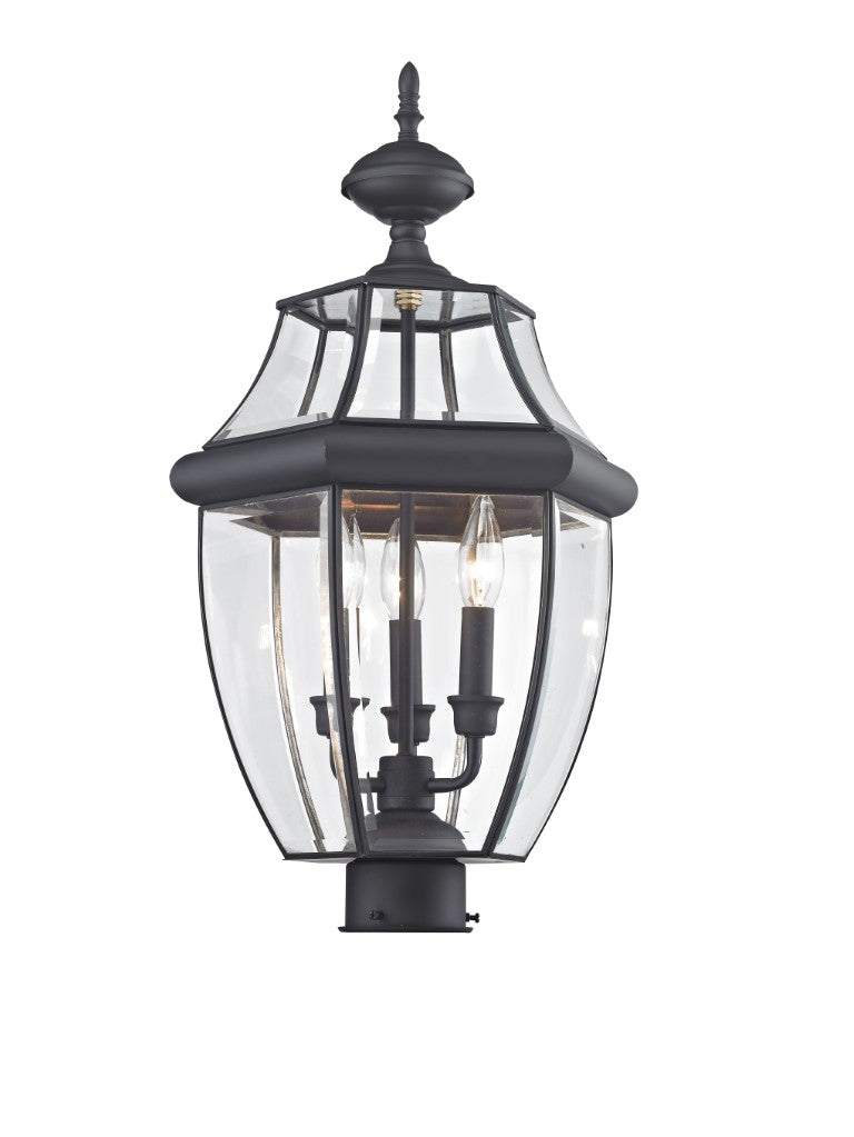 Outdoor Landscape Lighting LED 12V Low Voltage Monterey Candelabra Base Light Bulb Socket Large Outdoor Post Top Lantern 23.5" x 12.5" Hand Crafted Solid Brass and Clear Beveled Glass, Black Finish 120V for Garden, Exterior Post - 2354-04