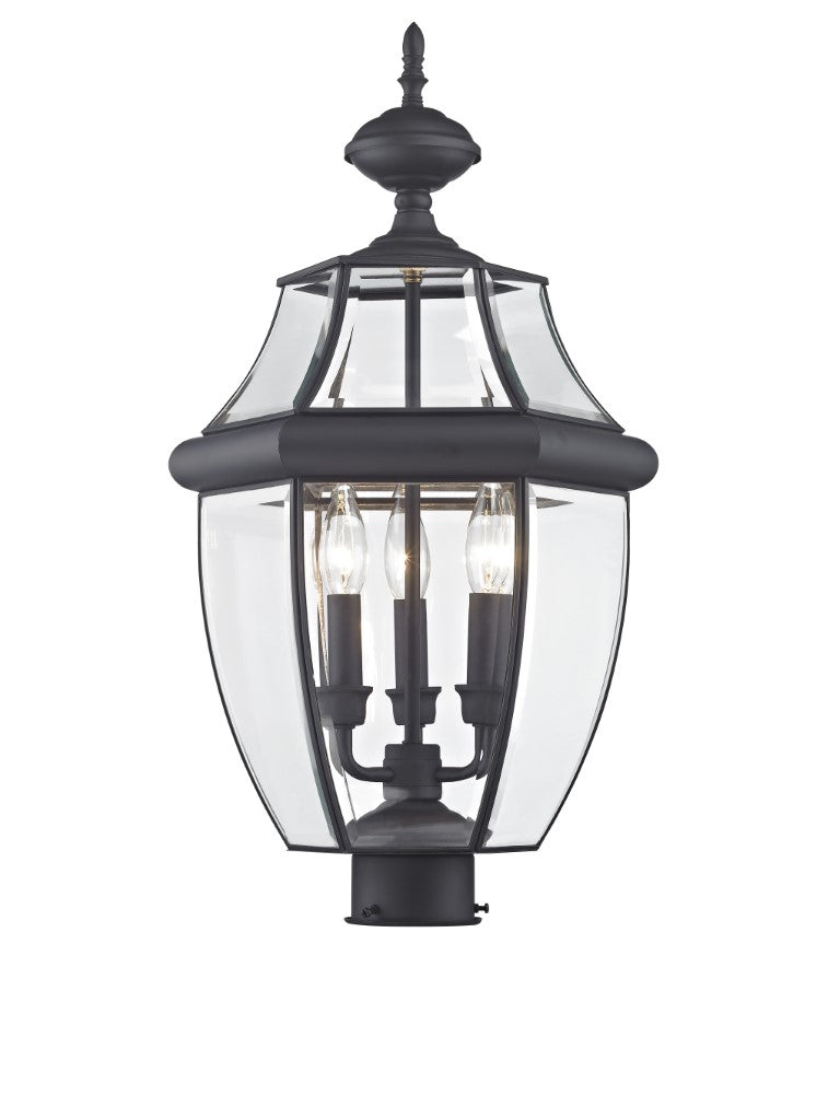 Outdoor Landscape Lighting LED 12V Low Voltage Monterey Candelabra Base Light Bulb Socket Large Outdoor Post Top Lantern 23.5" x 12.5" Hand Crafted Solid Brass and Clear Beveled Glass, Black Finish 120V for Garden, Exterior Post - 2354-04