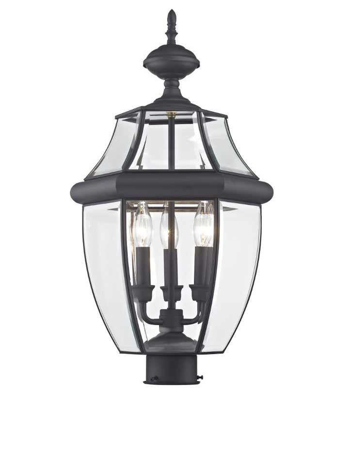 Outdoor Landscape Lighting LED 12V Low Voltage Monterey Candelabra Base Light Bulb Socket Large Outdoor Post Top Lantern 23.5" x 12.5" Hand Crafted Solid Brass and Clear Beveled Glass, Black Finish 120V for Garden, Exterior Post - 2354-04