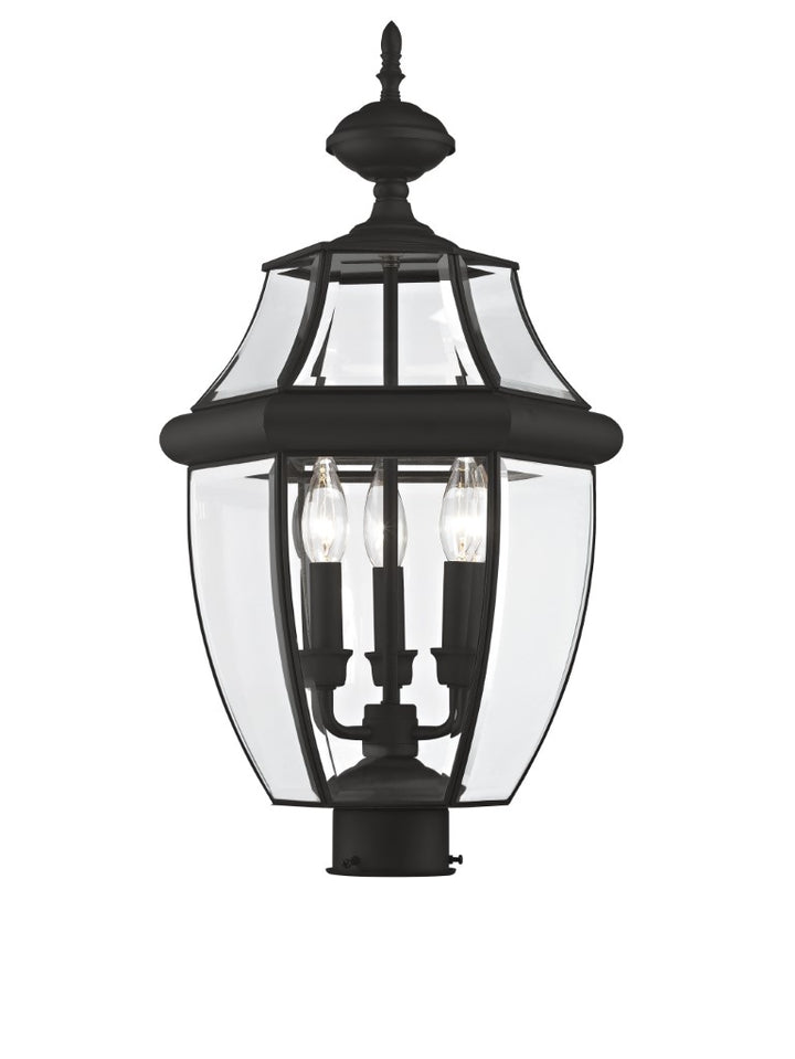 Outdoor Landscape Lighting LED 12V Low Voltage Monterey Candelabra Base Light Bulb Socket Large Outdoor Post Top Lantern 23.5" x 12.5" Hand Crafted Solid Brass and Clear Beveled Glass, Black Finish 120V for Garden, Exterior Post - 2354-04