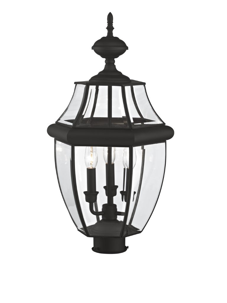 Outdoor Landscape Lighting LED 12V Low Voltage Monterey Candelabra Base Light Bulb Socket Large Outdoor Post Top Lantern 23.5" x 12.5" Hand Crafted Solid Brass and Clear Beveled Glass, Black Finish 120V for Garden, Exterior Post - 2354-04
